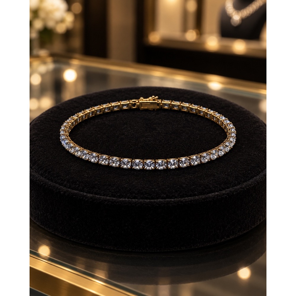 18K Gold Over Sterling Silver CZ Tennis Bracelet 7.25 Inch Boxed